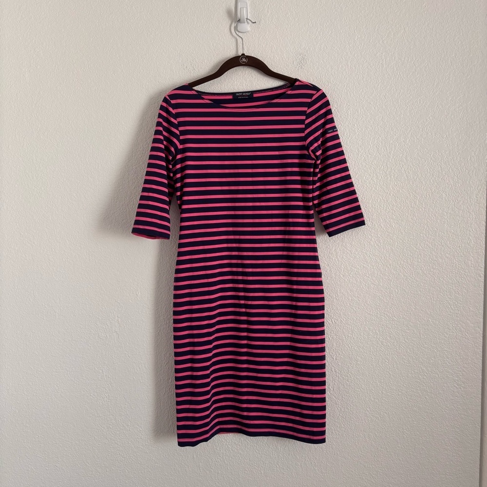 Saint James Women's Size 6 Pink Blue Striped Propriano Stretch Shift Dress